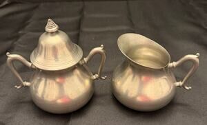 Vintage MCM Royal Holland Pewter Cream Sugar Set Dutch Colonial SHR Reproduction